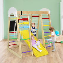 Kids Indoor Playground 8-in-1 Climber Playset Climbing Gym Slide Wood Multicolor - £270.80 GBP