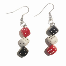 Mini Dice Funky EARRINGS-Casino Craps Game Lucky Charms Jewelry-RED Black White - £5.47 GBP