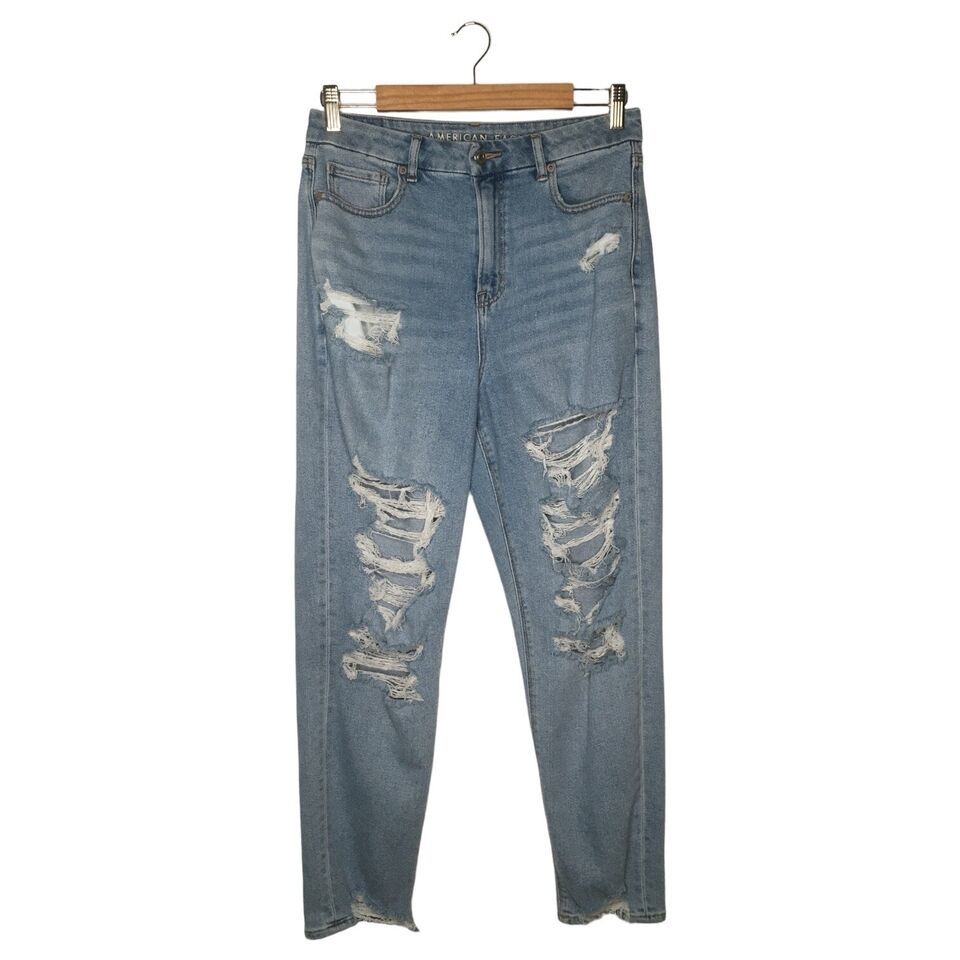 American Eagle Jeans Womens 8 Curvy Mom Jean 90s Distressed Light High R... - $25.73