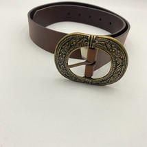 Genuine Leather Womens Belt Size Small Brown Antique Gold Tone Buckle - £11.89 GBP