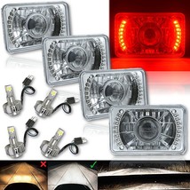 4X6&quot; Red Halo DRL Projector Headlight w/ 6K LED Light Bulbs Crystal Clear Set - £172.25 GBP