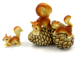 Vintage Bone China Miniature Squirrel Family of Three w/ Acorns Japan - $17.77