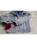 Gap Girls Emoji Jean Jacket Size S Regular Pockets Smiley Face Cat - $319.69 MXN