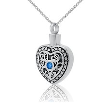 Blue Crystal in Heart Stainless Steel Pendant/Necklace Cremation Urn for Ashes - £47.95 GBP