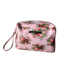 Betsey Johnson Large Double Zip Make Up Cosmetic Bag Pink Floral Red Roses - £16.69 GBP