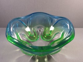 Mikasa Royal Symphony Glass Bowl Blue &amp; Green Blend Vintage 6.5&quot; x 2.5&quot;. - £31.92 GBP