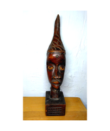 African Sculpture Tribal Woman Head w/Fish Wood Carving - Abstract Art -... - $25.86 CAD