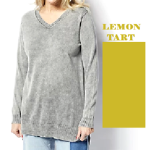 LOGO by Lori Goldstein Sun Faded Cotton V-Neck Sweater- LEMON TART, XL (... - £18.87 GBP