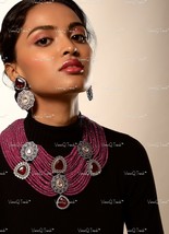 VeroniQ Trends-Statement Cockail Victorian Polki Necklace With Faux Ruby - £274.65 GBP