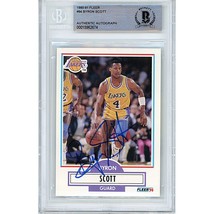 Byron Scott Los Angeles Lakers Auto 1990 Fleer On-Card Autograph Beckett Slab LA - £79.11 GBP