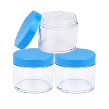 3 Pieces 2Oz/60G/60Ml Hq Acrylic Leak Proof Clear Container Jars W/Blue Lid - £11.00 GBP