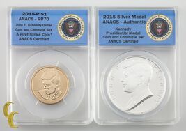 2015 Kennedy Coin &amp; Chronicle Set: Dollar &amp; Silver Medal ANACS Graded RP-70 - $810.72