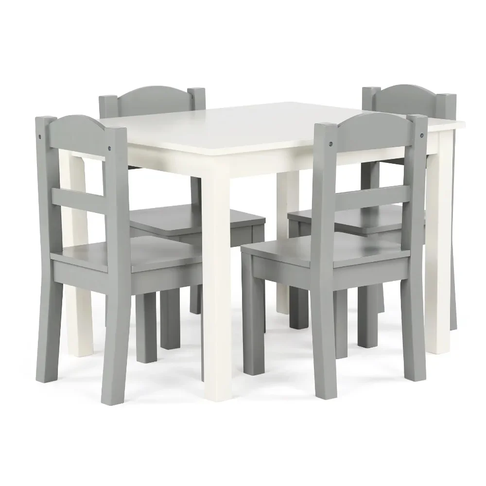 Springfield 5-Piece Wood Child Table &amp; Chairs Set in White &amp; Grey Children&#39;s - £135.75 GBP