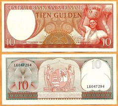 SURINAME 1963 UNC 10 Gulden Banknote Paper Money Bill P-121b - £1.58 GBP