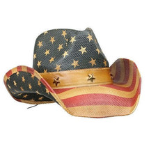 Cowboy Cowgirl Hat American Flag Rodeo Western 1 Size  Band With Stars P... - $29.99