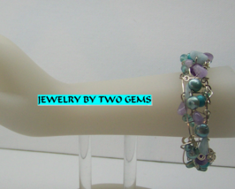B23 sterling silver teal pearl turquoise amethyst and fluorite cuff - £50.35 GBP