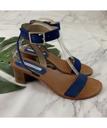 DVF Diane Von Furstenberg Cami Sandal Heel Size 9.5 Blue Leather Ankle S... - $48.73 CAD