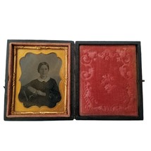 Daguerreotype photo Woman Lady gold jewelry Photograph sixth-plate Antique Case - £358.60 GBP