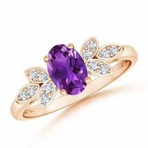 ANGARA Vintage Style Oval Amethyst Ring with Diamond Accents in 14K Gold - £740.19 GBP
