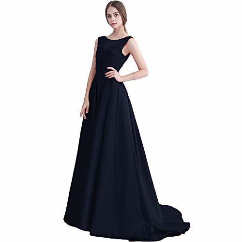 Bateau Beaded Lace Appliques A Line Long Prom Evening Dresses Dark Navy US 14