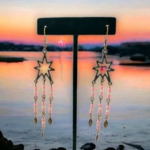 Star Fairy Dangle Earrings Hippie Gypsy Brass Beaded Celestial Boho Whimsigoth - $16.82