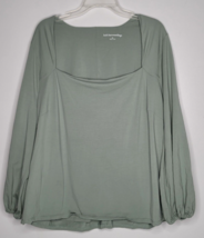 Soft Surroundings Womens Top Blouse Sage Green 2X Long Sleeve Square Neck Cotton - £19.65 GBP