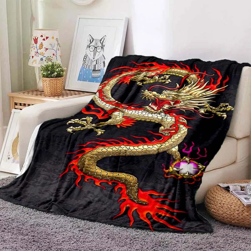 Play Chinese dragon or divine dragon Fluffy Blanket Flannel Warmth Soft Plush So - £32.65 GBP