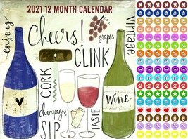 2021 12 Month Wall Calendar - Cheers, Enjoy, Wine - with 100 Reminder St... - $12.86
