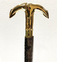 Antique Brass Handle Wooden Folding Compaq Anchor Victorian Style Leather Cane - £25.23 GBP