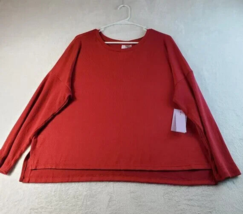 Joyspun Sweater Womens Size Large Red Knit Polyester Long Sleeve Round Neck Slit - £7.68 GBP