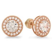 3.50CT Redondo Lab-Created Diamante Halo Dormilonas 14k Oro Rosa 925 Plata - £75.18 GBP