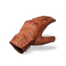 Men&#39;s Premium Waxed Austin Brown Leather Perforated Motorcycle Gloves - $47.71