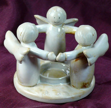 ANGELS SMILE Candle Holder Votive Tea Light Circle Altar stoneware handmade - $18.01
