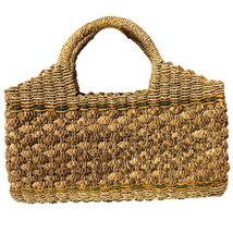 Vintage Boho Textured Bumps Woven Wicker Tan Top Handle HandBag Purse Gr... - $34.65
