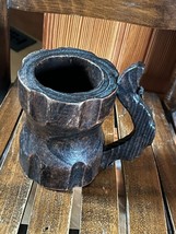 Vintage Thick Carved Dark Wood Arts &amp; Crafts Beer Stein Coffee Cup Mug - - £8.90 GBP