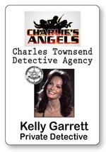 Kelly Garrett CHARLIE&#39;S ANGELS pin Fastener Name Badge Tag Halloween Costume Cos - £12.73 GBP