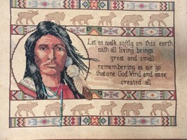 Vintage Art Native American Indian Chief Needlework cross-stitch fabric art - £35.61 GBP