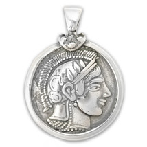  Goddess Athena &amp; Owl Tetradrachm - Sterling Silver Coin Pendant -L  - £47.96 GBP