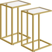 Hoobro C Shaped End Table Set Of 2, Tempered Glass Snack Side, Gold Gd03Sfp201 - £62.19 GBP
