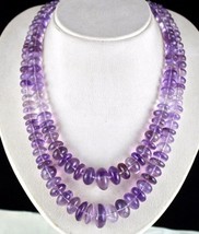 Natural Amethyst Beads 2 Line 1147 Carats Gemstone Necklace With Silk Cord - £839.12 GBP