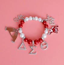 Women&#39;s Red White Pearls Hand Sign Elephant Letter Charms Stretch Bracelet Set - £74.24 GBP