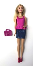 Mattel Barbie Doll Dated 2013 In 1 Piece Outfit Pink Shirt, Blue Jean Skirt, Bag - £5.57 GBP