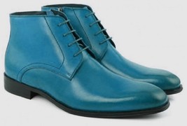 Premium Pairs Blue Color Gorgeous Looks Sterling Leather Men Chukka Ankle Boots - $149.99