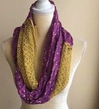 New Printed Infinity scarf yellow purple  - £15.56 GBP