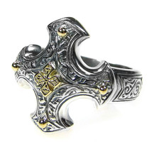 Gerochristo 2713 - Solid Gold &amp; Silver - Medieval-Byzantine Cross Ring /... - £262.83 GBP