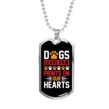 Dogs Paw Prints Our Hearts Necklace Stainless Steel or 18k Gold Dog Tag 24" Cha - £37.84 GBP+