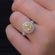 2 Ct Oval Canary Yellow Diamond 14K White Gold Over Double Halo Engagement Ring - £84.60 GBP