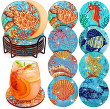 Sea Diamond Painting Coasters, 8Pcs 5D Ocean Art Kits for Adults Kids with Holde - £10.63 GBP