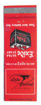 Lake Central Airlines 20 Strike Matchbook Cover Exide Battery Advertisement - £1.36 GBP