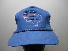 VTG Chevron Texas Oil Rope Brim Cobra Caps Blue Snap Back Hat 80s - £25.30 GBP